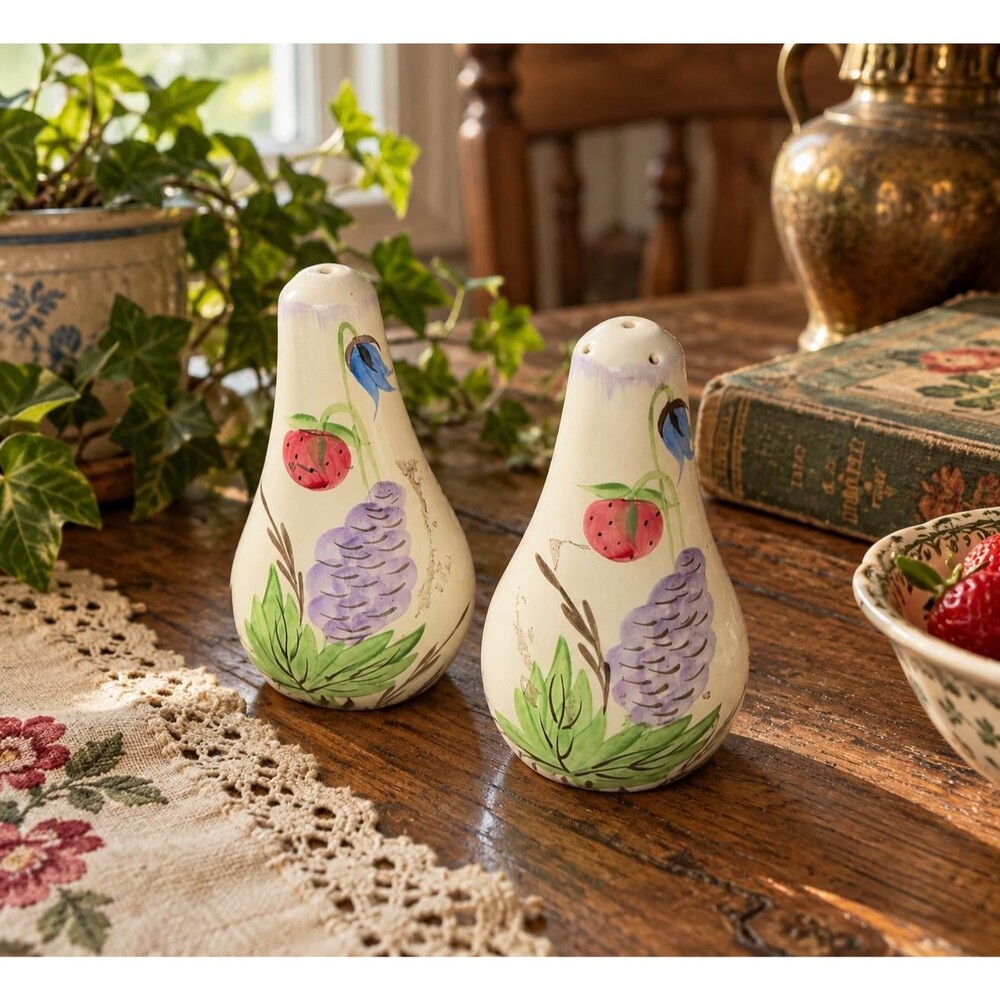 Vintage Edward Radford Harebell & Strawberry Salt  Pepper Shaker Set